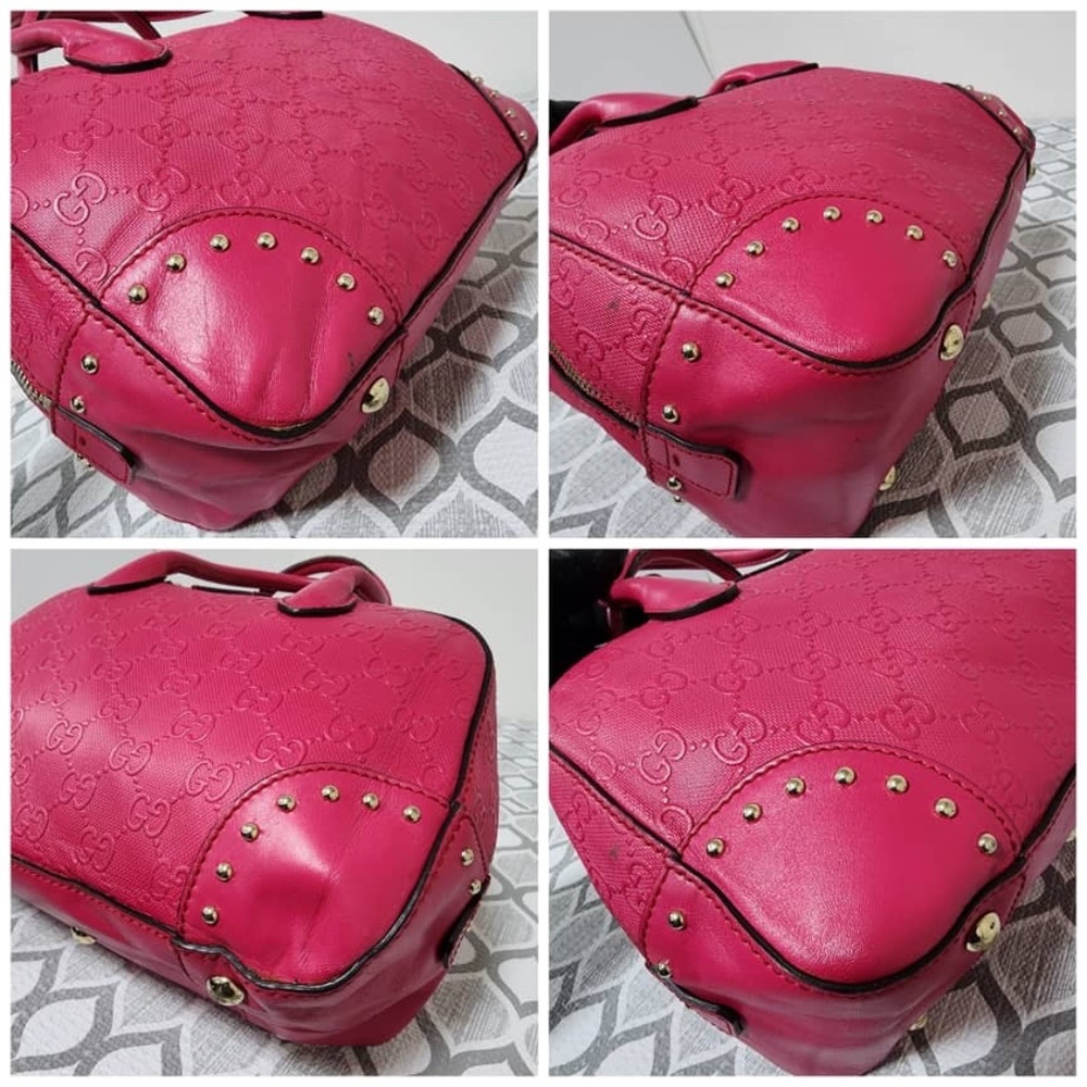 Authentic GUCCI Bright Diamante Textured Leather Top Handle Bag Pink - Picture 14 of 16